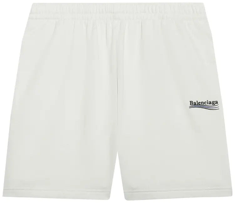 Balenciaga Political Campaign Logo Embroidered Sweat Shorts White